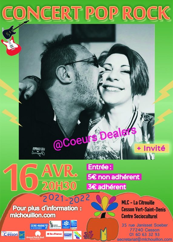Concert pop-rock avec Coeurs Dealers samedi 16 avril 2022 à 20h30 à la Citrouille de Cesson Vert-Saint-Denis