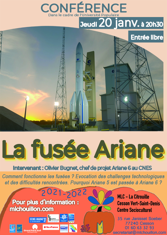 Conférence sur la fusée Ariane le 20 janvier 2022 à 20h30