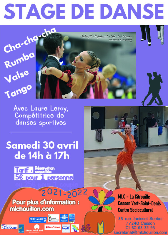 Stage de danse samedi 30 avril 2022 à la MLC, centre socioculturel de Cesson Vert-Saint-Denis