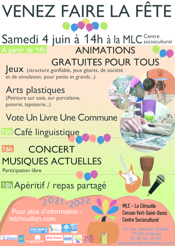 Venez faire la fête à la MLC, centre socioculturel de Cesson Vert-Saint-Denis le 4 juin 2022 !