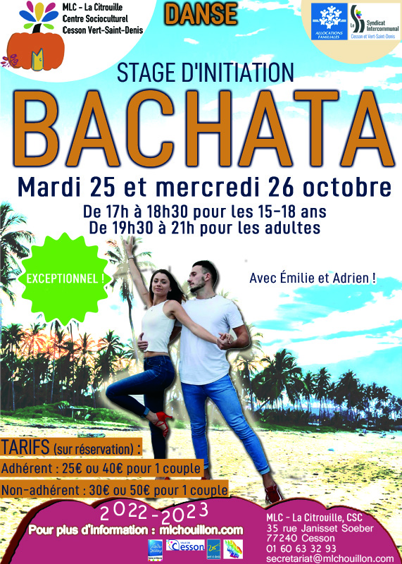 Découverte de la Bachata les 25 et 26 octobre 2022 à la MLC la Citrouille, centre socioculturel de Cesson Vert-Saint-Denis