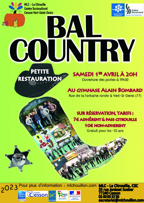 Bal country Ile de France du 1er avril 2023 au gymnase Alain Bombard à Vert-Saint-Denis