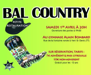 Bal country du 1er avril 2023 au gymnase Alain Bombard à Vert-Saint-Denis